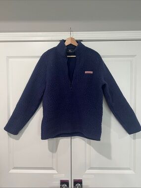 Vineyard Vines Navy Sherpa Quarter-Zip Pullover